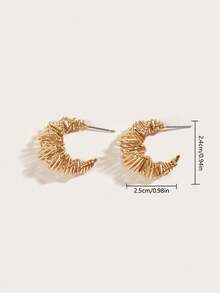 1 Pair Retro Minimalist Asymmetrical Twisted/Spring/Woven Birdnest C-Shaped Hoop Earrings, Suitable For Daily Wear - Gold - View 5
