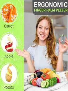 1个指握式蔬菜削皮器，不锈钢水果蔬菜削皮器，土豆削皮器，苹果削皮器，蔬菜削皮器，瓜类切片器，不锈钢指掌式削皮器，手持式削皮器，水果削皮器，多功能瓜类切片器，削皮器，黄瓜切片器 - 彩色 - 查看 8
