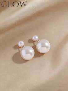 一对复古简约优雅时尚百搭白色双面仿珍珠耳钉，适合少女日常、节日、派对佩戴 - 雙面仿珍珠 - 查看 8