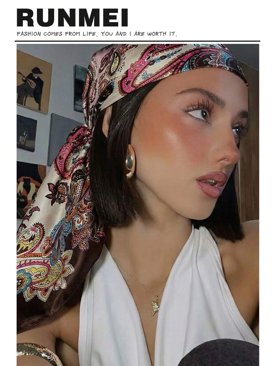 1 chiếc khăn quàng cổ bằng satin in họa tiết tối giản, khăn thời trang mùa xuân mới dành cho nữ, có thể dùng làm thắt lưng, trang trí bao bì, ruy băng, băng đô hoặc khăn choàng cổ, một lựa chọn lý tưởng để tôn lên phong cách tổng thể. - Màu đỏ tím - Xem 1