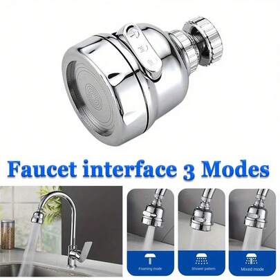 Bộ 2 cái/bộ: Đầu vòi bếp xoay 360 độ với 3 chế độ phun - tiết kiệm nước, chống bắn nước, lớp mạ điện nhiều lớp, vòi và bộ chuyển đổi bằng thép không gỉ, bộ lọc phân tán, vòi bồn tắm.