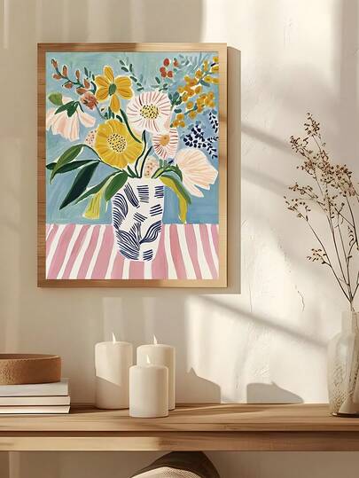 1pc Floral Vase Painting Print, Modern Botanical Wall Art, Colorful Flower Bouquet, Abstract Still Life Home Decor, Burnt Orange Botanical Snake Plant Print, Festival Gift, The Ideal Gift For Friends, Bedroom Art Print, Living Room Decor, Office Decor, Kitchen Decor, Bathroom Decor, Wall Arts, Wall Decor, Home Decor, Room Decor, Canvas Wall Art, Posters, Wall Art With Frame, Optional Frame