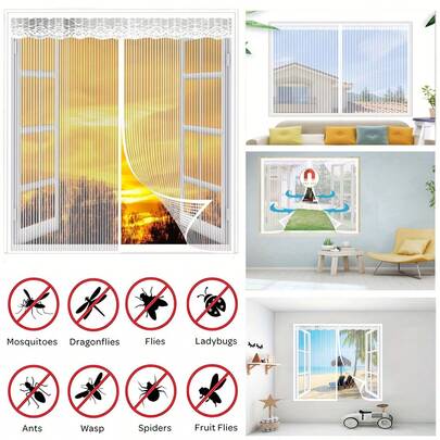 Lưới chống muỗi từ tính, lưới cửa sổ và cửa ra vào bằng polyester cải tiến, lưới cửa đóng từ tính ngăn muỗi và ruồi xâm nhập - Màu trắng
