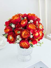 1 pieza 29 cm Rosa artificial Peonía, emparejada con Crisantemo esférico, Floral realista, adecuado para jarrón de Día de San Valentín DIY, ramo de boda, fiesta, decoración del hogar sala de estar cocina jardín, hotel oficina, corona DIY regalo, centro de mesa comedor, decoración de cumpleaños, decoración interior y exterior, flores de plástico falsas a granel para decoración de jarrón, decoración rústica del hogar, boda bohemia - Rojo - Ver 7