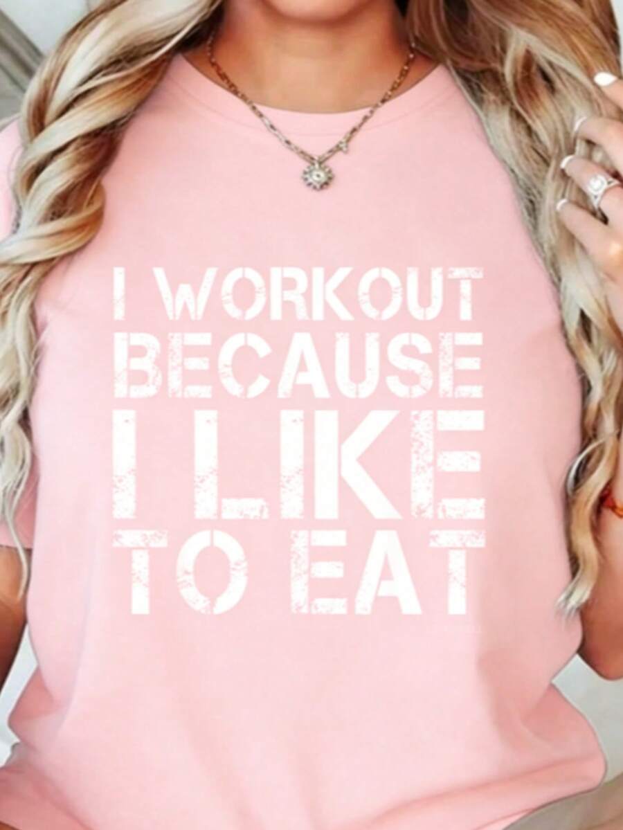 Shirt I Work Because I Like To Eat Funny Fitness Gym ShirtsLoose And Comfortable2026 Halftime Show Shirt - Pink - View 1