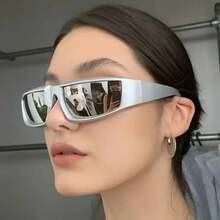 Polygonal Wrap-Around Y2K Futuristic Tech-Style Silver-Coated Cycling And Sports Glasses, Fashionable Eyewear For Daily Use - Bạc - Xem 4