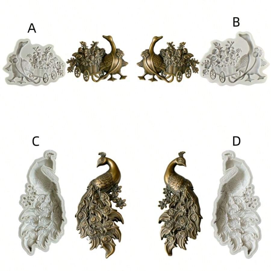 Molde decorativo de silicona con diseños de cisne, pavo real y estilo europeo, molde decorativo para pasteles de chocolate, helados, herramienta práctica de cocina para hornear, apta para tartas DIY, caramelos, gelatinas, pudines y colgantes de resina - D - Ver 1