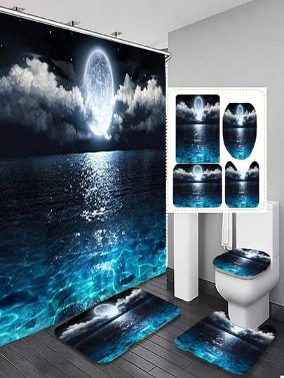 Bộ 1/4 rèm tắm UAXIEP Sea Rise Moon, mang đến cảm giác yên bình và thư thái, đẹp mắt và dễ chịu, chống thấm nước và dễ bảo quản. Bao gồm một rèm tắm đa chức năng chống thấm nước với 12 móc, một thảm chống trượt trong phòng tắm, một thảm chữ U cho bồn cầu, một thảm lót nắp bồn cầu, các vật dụng trang trí phòng tắm và một vách ngăn phòng tắm. Có thể giặt máy. Tạo nên bầu không khí nhẹ nhàng và thư giãn trong phòng tắm. Một món quà trang trí nhà cửa tinh tế và thiết thực, cần thiết cho gia đình.