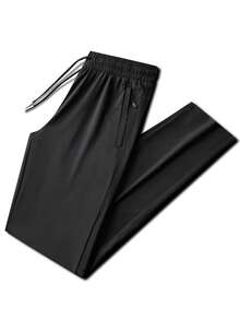 夏季速幹運動褲，彈性健身跑步休閒冰絲輕量長褲 - 黑色 - 查看 3