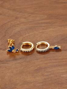 3PCS Luxury Cubic Zirconia Horse Eye Dangle Earrings Sets For Women 18K Gold Plated Geometry Stud Earrings Fashion Elegant Aesthetic Jewelry - 3PCS-gold 3 - View 3