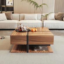 High-Gloss Coffee Table With 4 Drawers, Linear Design And Unique Color Combination, Storage Space Underneath. 78 X 78 X 36 Cm. - Natural Color - View 12