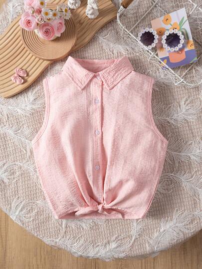 Camisa sin mangas con cordón blanco puro, estilo escolar casual versátil para niñas y niños, adecuada para vacaciones, reuniones y actividades grupales