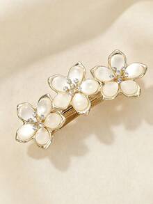 1 pieza Pasador de primavera de flor de cristal de strass, estilo princesa, adecuado para moño, regalo de vacaciones y accesorio de cabello diario, verano, viaje - Dorado - Ver 3