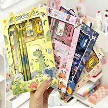 一套卡通儿童文具礼盒，创意学习用品铅笔盒6件套，适合作为学校奖励、儿童礼物、返校礼物和学习工具 - 彩色 - 查看 3