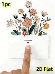 1pc Floral Pattern Switch Sticker, Modern PVC Switch Sticker Suitable For Home, Removable Self-Adhesive Wall Sticker Art, Floral Decor Switch Sticker Suitable For Bedroom, Living Room And Bathroom, 2D Flat Print Sticker, Easy To Peel And Stick PVC, Spring Theme Decor, 2D Flat - A - View 7