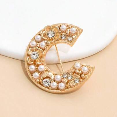 1 Peça Broche de Letra C de Flor de Pérola Falsa de Liga Metálica, Acessório de Roupa Minimalista e Versátil para Mulheres