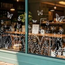 1pc White Floral & Butterfly Window Cling Sticker, Double-Sided Transparent Glass Static Sticker, Suitable For Bedroom, Living Room And Corridor Display - Multicolor - View 1