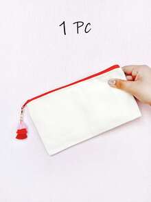 1个/5个/10个装帆布拉链带流苏收纳袋,旅行化妆包,化妆品收纳包,铅笔盒,适合度假、海滩、浴室、卧室使用,大容量 - 米色 - 查看 106