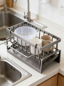 Multifunctional Sink Dish Drying Rack, Stainless Steel Cutlery Holder With Drain Basket, Suitable For Small Kitchen Space - Multicolor - View 9