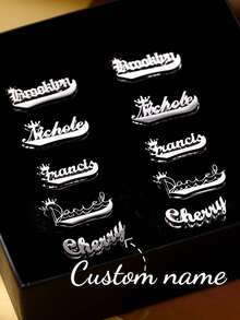 Customized Double-Layer Welded Earrings For Women, Personalized Letter Heart-Shaped Stud Earrings, Stainless Steel Crown Design 3D Nameplate Earrings - Silver - View 4