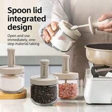 1pc Kitchen Salt & Seasoning Jar, Leak-Proof Telescopic Spice Bottle, Crystal Glass, Airtight Moisture-Proof Spice Jar - White - View 2