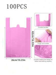 100pcs Pink Plastic T-Shirt Bags With Handles, Polyethylene Shopping Bags, Extra Thick And Large Pink Garbage Bags, Kitchen Trash Bags, Vegetable Bags, Large Trash Bags, Suitable For Groceries, Vegetables, Fruits, Snacks, Etc. - Multicolor - View 11