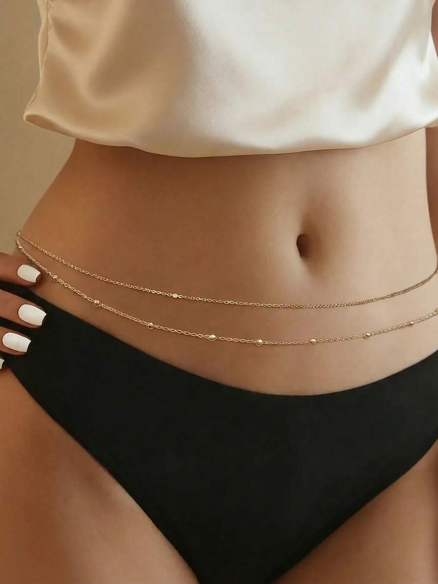 2 Dây đeo eo mùa hè gợi cảm và thời trang, dây đeo eo tua rua hai lớp với hạt tròn, thích hợp để đeo vào mùa hè, mùa thu, Halloween và các dịp khác. - Nhiều màu - Xem 1