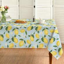 Rectangular Summer Tablecloth, Lemon & Jasmine Blue Yellow Washable Seasonal Tablecloth, Suitable For Party, Picnic, Dinner Decoration - Mint Blue - View 7