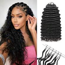 波西米亚风辫子，采用 Remy 真人发混纺，深波浪羽毛线，波西米亚风钩编辫子，真人发沙龙，丝滑无痕隐形，适合细软发质女性，微型预环钩编真人混纺接发 - SNatural - 查看 2