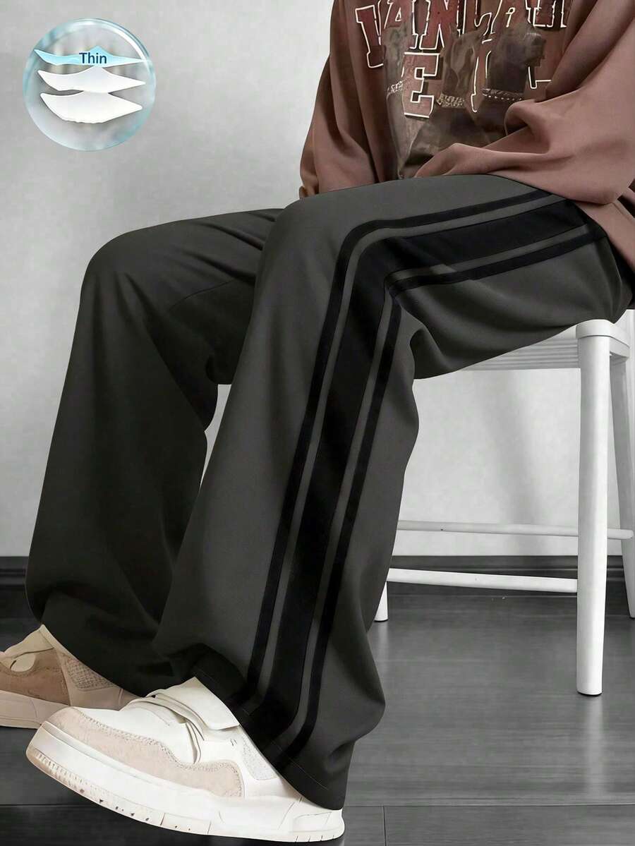 1 件男士宽松运动裤，休闲沙滩裤，适合夏季度假、海滩、日常通勤、运动训练、慢跑、户外活动、健身跑步、休闲街头服饰、条纹直筒裤腿设计、秋季 - 灰色 - 查看 1