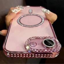 Ốp lưng điện thoại từ tính đính đá sang trọng cho iPhone 11, 12, 13, 14, 15, 16, 17 (bao gồm cả phiên bản Plus và Pro Max) - Hồng - Xem 3