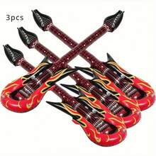 3pcs Inflatable Flame Guitar Photo Props, Inflatable Musical Instruments, 80s 90s Rock Party Decor, Guitar Accessories, Retro Party Supplies For Concerts, Bachelor Parties, Birthday Parties, Weddings And Gatherings - One Size - View 2