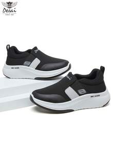 DESAI 1双女士厚底休闲运动鞋，弹性网布透气一脚蹬轻便防滑舒适鞋 - 黑色 - 查看 10