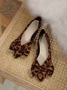 Sapatos pretos de cair com ajuste largo, novos para primavera/outono, tamanho 36-43, mocassins casuais confortáveis para uso diário, sapatos de bico fino e planos para mulheres - Laço marrom com estampa de leopardo - Visão 6