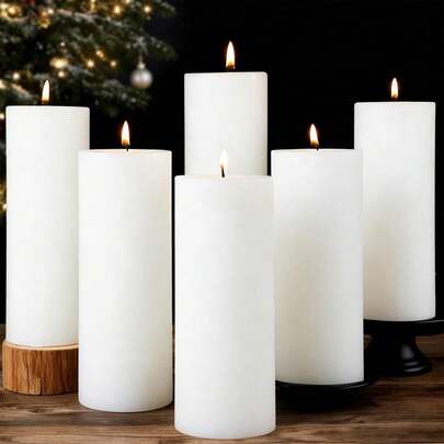 2,8x20 cm Velas de pilar de 100 horas de color marfil, paquete de 6, velas de pilar altas sin perfume de larga duración, velas grandes para decoración de fiestas, decoración del hogar, emergencias y eventos, sin goteo y sin humo