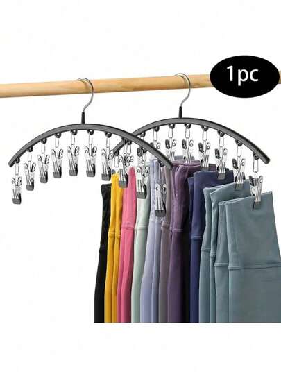 1pc/2pcs Clothes Hanger, Hanging Rack Space-Saving Curved Hanger For Yoga Pants And Leggings - Closet Organizer With 10 Clips, Pants Socks Hanger For Clothes Shops,Spring,Minimalist,Summer Tops