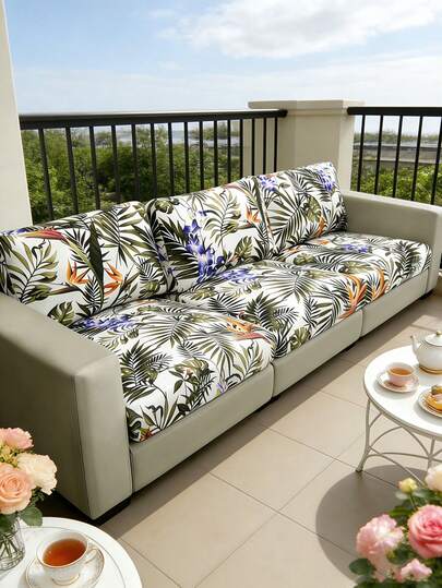 1件装户外印花沙发垫套，田园风格，热带雨林树叶图案沙发套，单独出售，高弹力，防尘，可水洗，适用于客厅和卧室，现代风格，四季皆宜