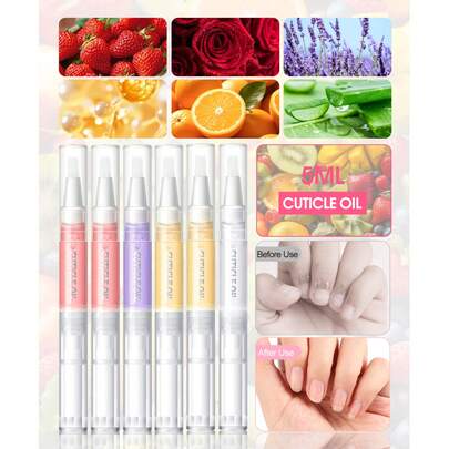 coscelia 5ml Cuticle Oil, Nail Care Nutrition Pen With Strawberry, Rose, Lavender Fragrance, Cuticle Repair Oil, Home Manicure Care Set