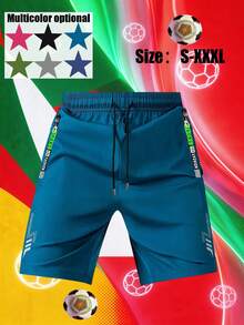 1pc Men's Casual Loose Breathable Shorts, With Pockets, Zipper And Drawstring Waist, Sports Summer Style - Lake Blue - View 7