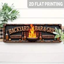 1pc 2D Flat Printed Iron Wall Sign For Backyard Bar And BBQ - Vintage "Welcome To Good Times" Design, No Electricity Needed, Suitable For Patio, Porch, Kitchen, Man Cave, Porch Decor, Kitchen Decor, Flame Pattern, Sturdy Home Decor, Outdoor Patio Decor, BBQ Decor, Patio Sign, Bar Decor, Broom Parking Sign, Halloween Decor, Pizza Shop, Retro, Home/Apartment Decor, Wall Decor - Multicolor - View 1