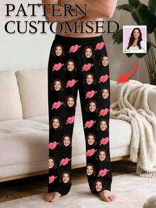 1pc Men's Customized Face Photo Pink Heart Arrow Pattern Pajama Pants, Personalized Men's Home Sleepwear, Gift For Boyfriend - Multicolor - View 7