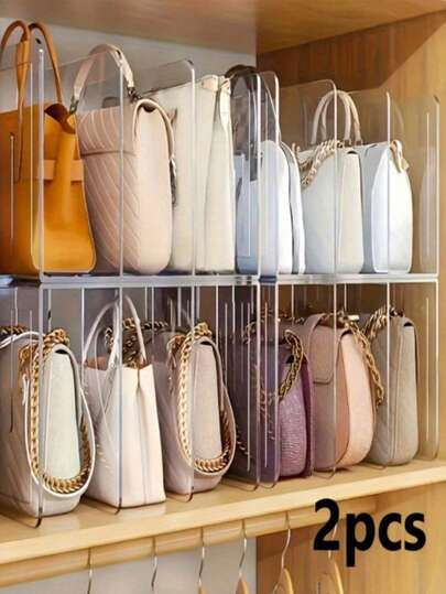 2pcs Transparent Acrylic Handbag Storage Rack - Space Saving Wardrobe Divider, Suitable For Handbag, Wallet Storage, Multipurpose Transparent Organizer For Home And Retail Display, Also Can Be Used For Sewing Supplies Storage