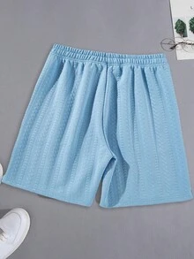 Men's Drawstring Waist Pocketed Casual Jacquard Shorts - Baby Blue - View 2