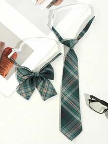 1pc Women's Preppy Style Bowknot Necktie, Suitable For School Uniform, Party, Daily Wear For Dress For Christmas Decor - Plaid Tie - View 3