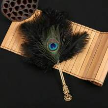 Vintage Ostrich Feather Fan, Creative Zen Decorative Fan, Party Makeup Ball Costume Prop, Feather Fan - Multicolor - View 7