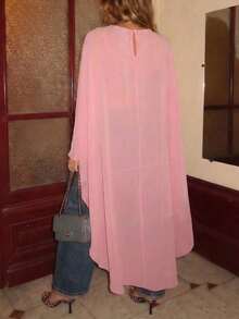 New Arrival Elegant Round Neck Pearl Chiffon Long Top, Suitable For Beach, Holiday, Party, Single's Day Pink - Pink - View 2
