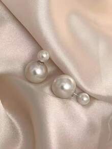 一对复古简约优雅时尚百搭白色双面仿珍珠耳钉，适合少女日常、节日、派对佩戴 - 雙面仿珍珠 - 查看 5