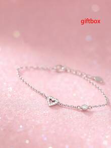 1pc S925 Sterling Silver Hollow Heart Rhinestone Bracelet, Sweet & Cute Ins Style Delicate Minimalist Accessory, Fashionable & Refined, Suitable For Girls Daily Wear Or Birthday Gift - Love - View 1