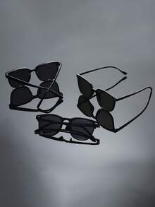 3pcs Men Plastic Geometric Black Superior Quality Shades Basics Fashion Glasses For Fishing Summer Back To School Daily Life Golf Outdoor Casual Activities Watch TV Appointment Outfits Accessories - Multicolor - View 3