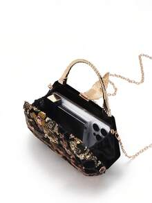 Túi xách dạ hội sang trọng kiểu Pháp mới, đính sequin vàng, phong cách retro tinh tế dành cho nữ, thích hợp cho các buổi tiệc và liên hoan. - màu đen - Xem 5